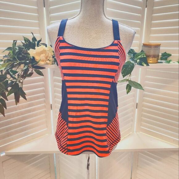 LULULEMON WORK IT OUT TANK  NAVY & ORANGE PANELED STRIPE TANK SIZE 10 - Picture 2 of 9